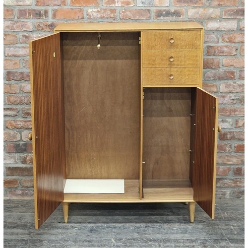 1144 - Vintage Meredew light oak veneered compactum wardrobe, H 132cm x W 94cm x D 46cm