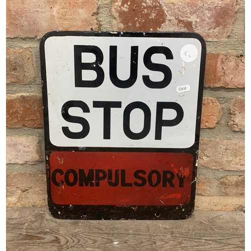 401 - Vintage twin sided 'Bus Stop Compulsory' enamel sign, 38 x 31cm