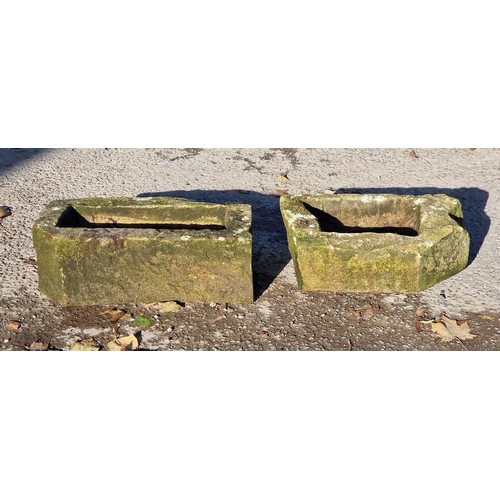 1041 - Two small weathered natural stone troughs, H 15cm x W 47cm x D 25cm, H 15cm x W 41cm x D 26cm (2)