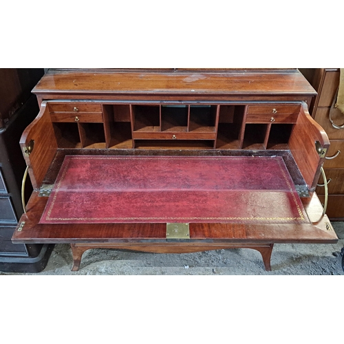 1324 - George III Sheraton style mahogany secretaire bookcase with a pair of astragal glazed doors, over a ... 