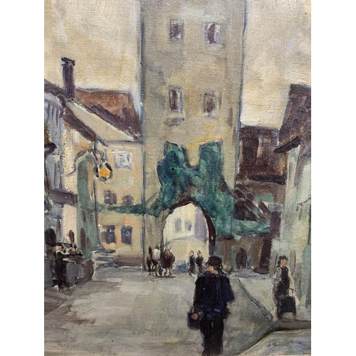 1393 - Herman Fricke (1886-1996) - continental townscape, signed, oil on canvas laid on board, 57 x 48cm, f... 