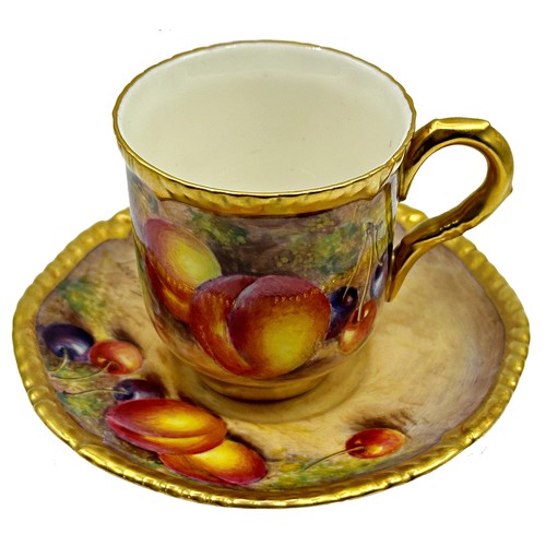 2225 - Royal Worcester hand painted porcelain cup and saucer by John Freeman, fruits in a grotto setting, g... 