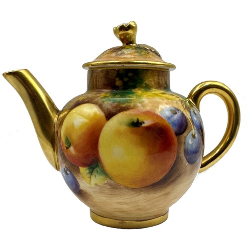 2227 - Royal Worcester hand painted miniature teapot by Frank Roberts, fruits in a grotto setting, gilt hig... 