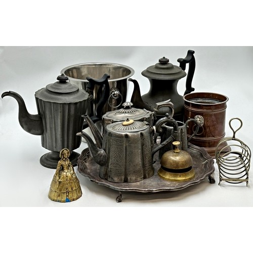 2380 - Mixed Metalware Lot To Include Ice Bucket, Bottle Holder, Tea Pots & More.