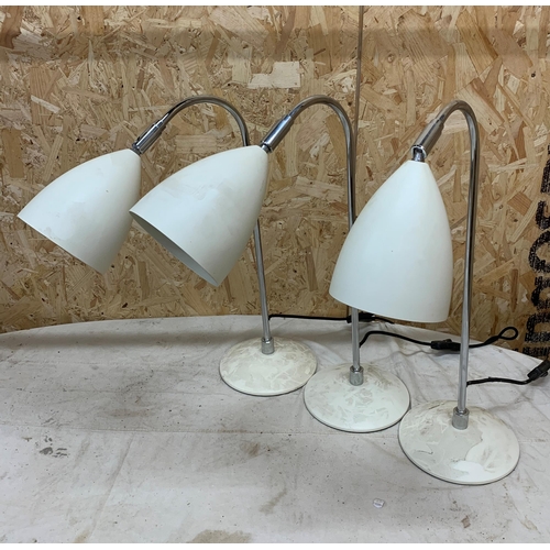 1108 - Collection Of Three Chrome Stemmed & White Shades Modernist Styled Table Lamps (3)