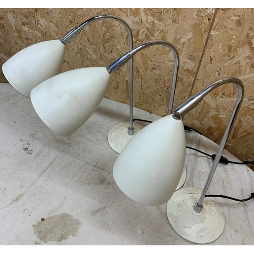 1108 - Collection Of Three Chrome Stemmed & White Shades Modernist Styled Table Lamps (3)