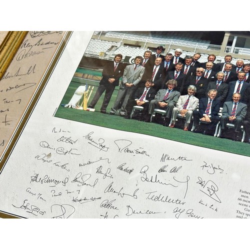 266 - Sports Interest - Large Cricket Hall Of Fame Signed Team Photo. A collection of signatures from 66 o... 