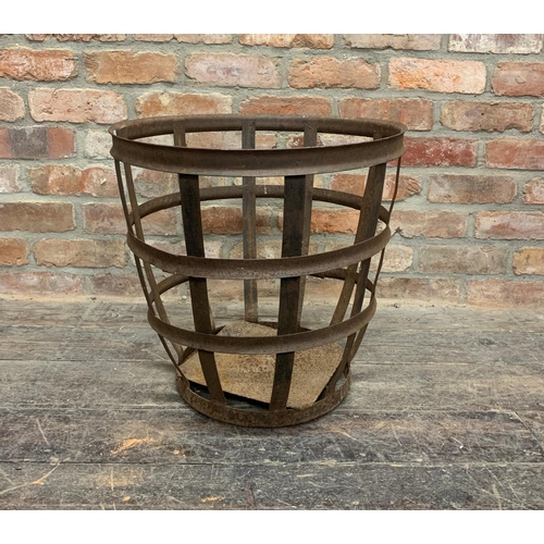 1039 - Good antique iron log basket or cage, 50cm high x 53cm diameter