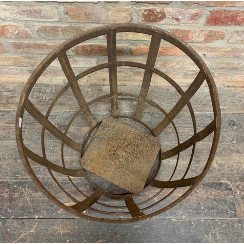 1039 - Good antique iron log basket or cage, 50cm high x 53cm diameter