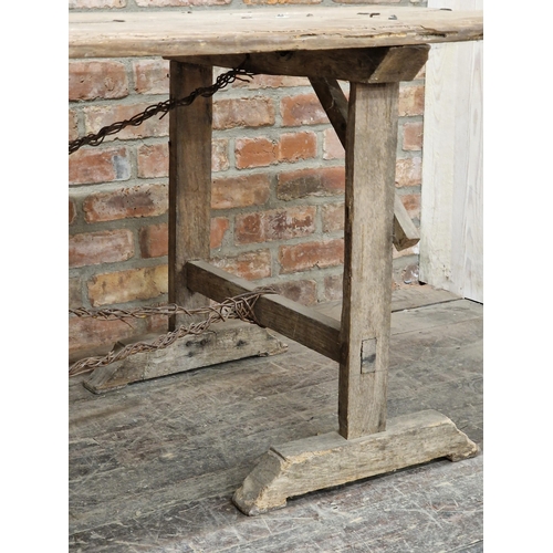 1218 - Really good early 19th century French Vigneron table, the rustic top with lovely old staples and riv... 