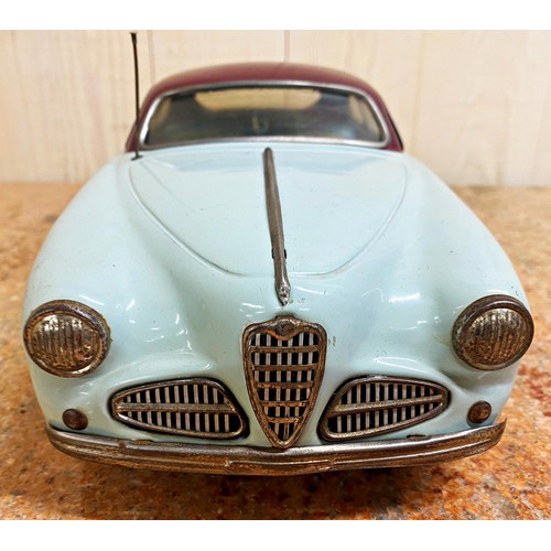 309 - Rare 'Ventura' Alfa Romeo 1900 tinplate clockwork wind up scale car, Beautiful original powder blue ... 