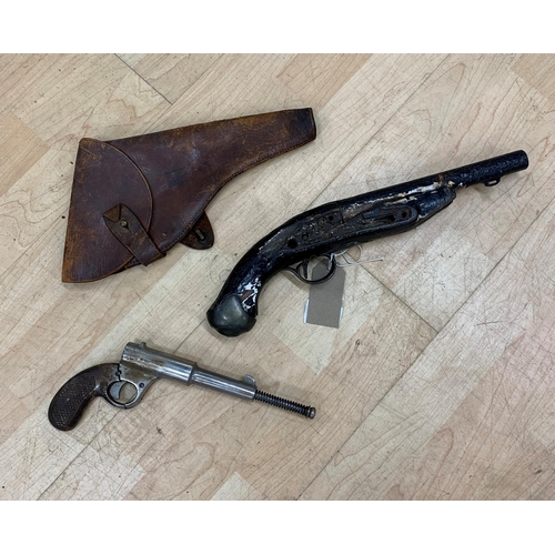 2417 - Early Flintlock Pistol with a later Spud Gun & WWII leather gun case (3)