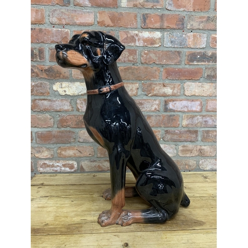 2109 - Large Mid Century Italian ceramic Doberman dog figurine, marked to base, H 70cm (AF)