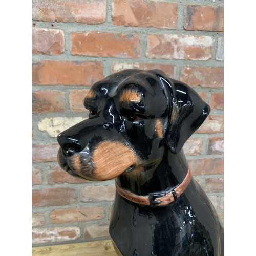 2109 - Large Mid Century Italian ceramic Doberman dog figurine, marked to base, H 70cm (AF)