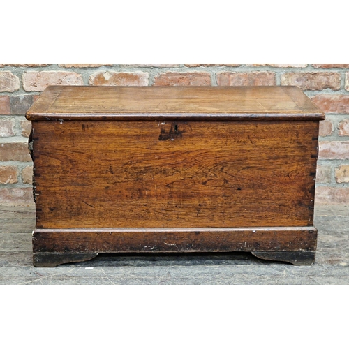 1244 - 19th century teak sea chest with hinged lid and rope handles (missing one), raised on bracket feet, ... 
