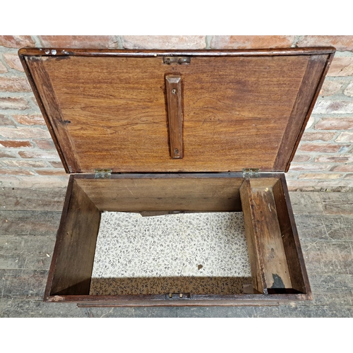1244 - 19th century teak sea chest with hinged lid and rope handles (missing one), raised on bracket feet, ... 
