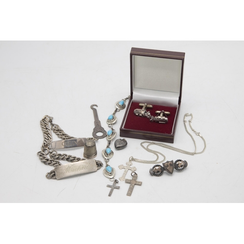 63 - Mixed bijouterie and silver jewellery comprising two name bracelets, Ella Peters turquoise bracelet,... 