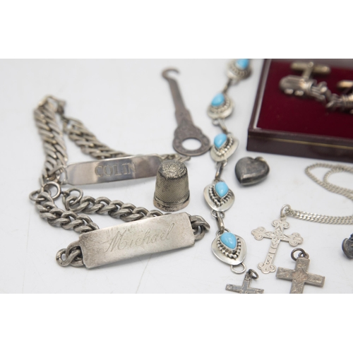 63 - Mixed bijouterie and silver jewellery comprising two name bracelets, Ella Peters turquoise bracelet,... 