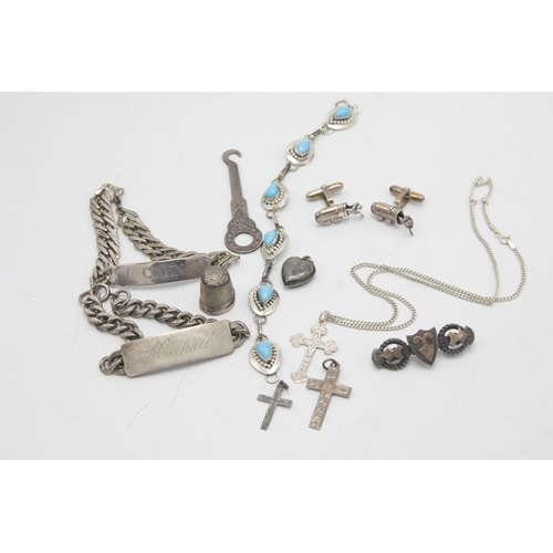 63 - Mixed bijouterie and silver jewellery comprising two name bracelets, Ella Peters turquoise bracelet,... 