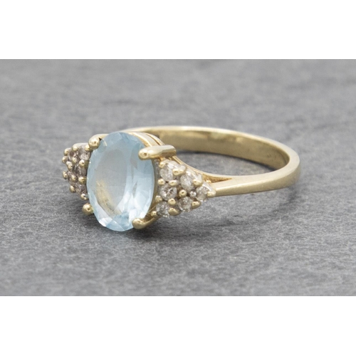 73 - 9ct aquamarine and diamond cluster ring, 1ct aquamarine, size M, 2.8g