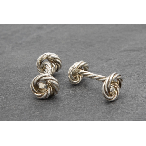 76 - Good quality set of Asprey silver knot cufflinks in original Asprey box, 3cm long, 11.5g