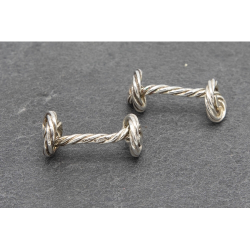 76 - Good quality set of Asprey silver knot cufflinks in original Asprey box, 3cm long, 11.5g