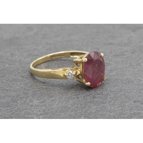 78 - Good 18ct pink ruby and diamond ring, 2ct ruby, size N, 3.4g