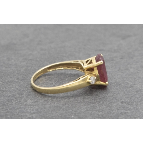 78 - Good 18ct pink ruby and diamond ring, 2ct ruby, size N, 3.4g