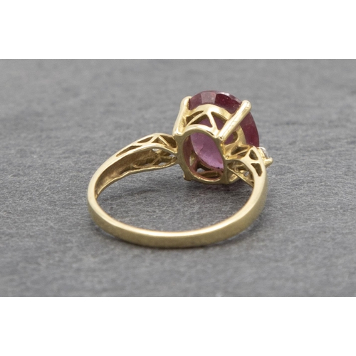 78 - Good 18ct pink ruby and diamond ring, 2ct ruby, size N, 3.4g