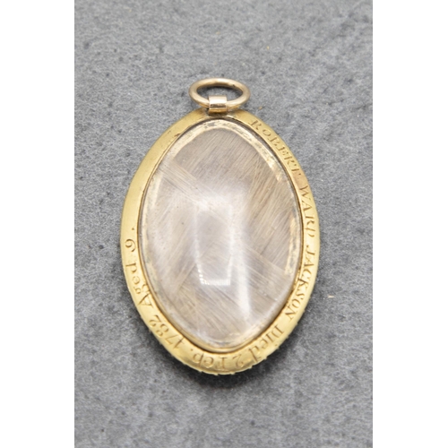 90 - Exceptional George III 18ct and seed pearl mourning pendant, fitted with a maiden and lock of plaite... 