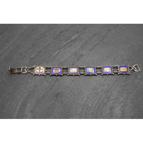 101 - Silver and enamel Home Nations panel bracelet, 18cm long, 18.5g