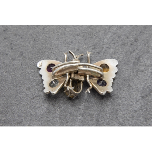 116 - Austro Hungarian .800 silver ruby, pearl and paste clip brooch, hinged at the wings, 4cm wide