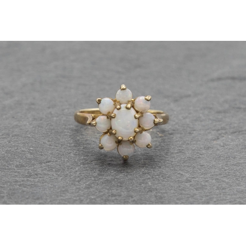 122 - 9ct opal cluster ring, London 1973, size L, 2.9g