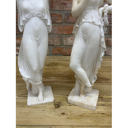 2453 - Pair of antique carved alabaster Grand Tour Grecian figures, H 39cm (AF)