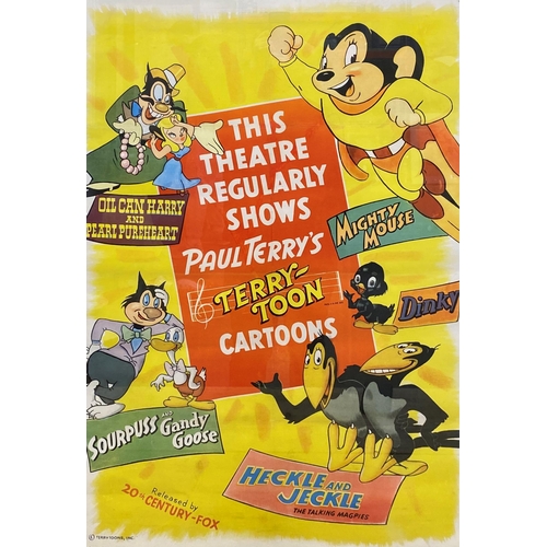 1568 - Terry Toons theatre poster with Mighty Mouse, Dinky, Heckle & Jeckle etc, original Twentieth Century... 