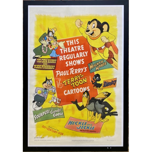 1568 - Terry Toons theatre poster with Mighty Mouse, Dinky, Heckle & Jeckle etc, original Twentieth Century... 