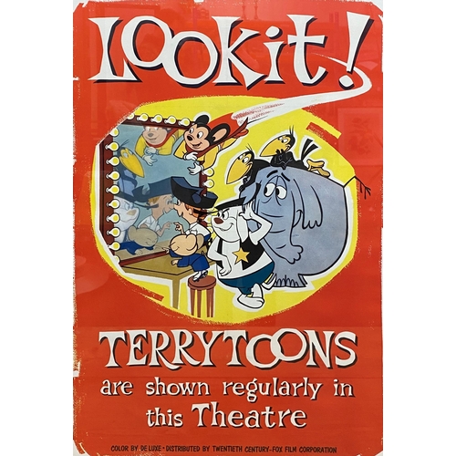 1569 - Terry Toons theatre poster with Mighty Mouse and other cartoon characters, original Screen Service C... 