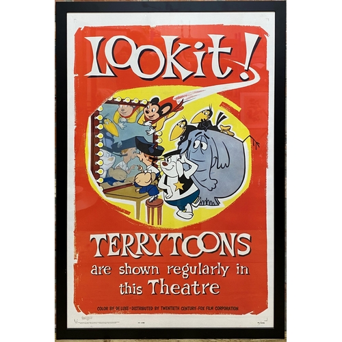 1569 - Terry Toons theatre poster with Mighty Mouse and other cartoon characters, original Screen Service C... 