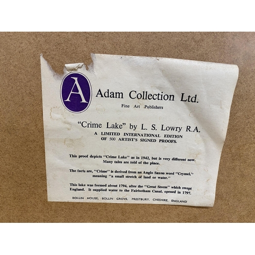 1578 - Laurence Stephen Lowry (1887-1976) - 'Crime Lake', signed, blind stamp seal, Adam Collection Ltd lab... 