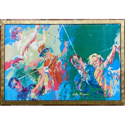 1561 - LeRoy Neiman (American 1921-2012) - Golfers at Augusta, colour print, 48 x 80cm, framed