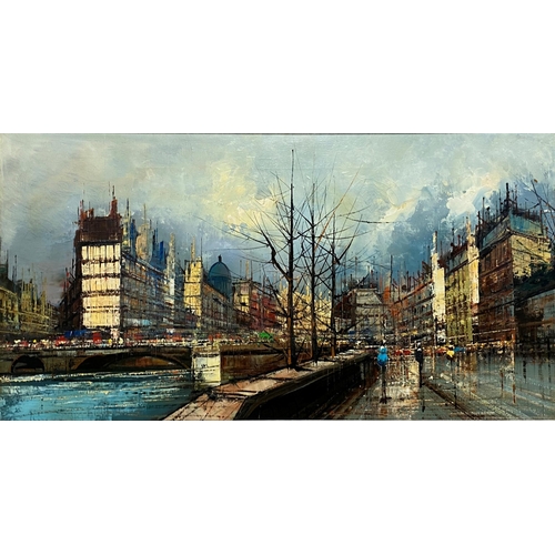 1560 - Ninetti - 'Paris', signed and titled verso, oil on canvas, 40 x 80cm, framed