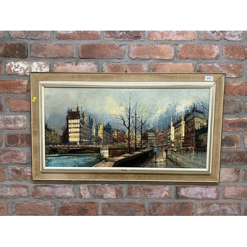 1560 - Ninetti - 'Paris', signed and titled verso, oil on canvas, 40 x 80cm, framed