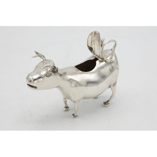 186 - Good quality Victorian import silver novelty Cow Creamer, with hinged top mounted by a bee, maker Sa... 