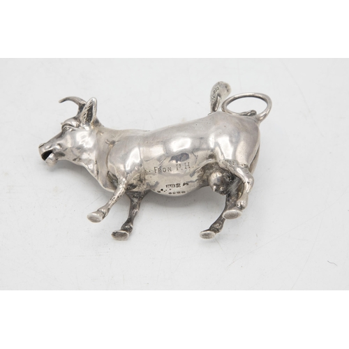 187 - Good quality Victorian import silver novelty Cow Creamer, with hinged top mounted by a bluebell, mak... 