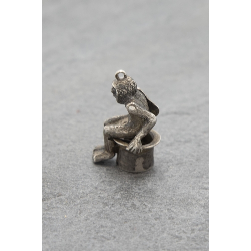 136 - Novelty silver cigar cutter charm in the form of a seated monkey, 3.5cm high