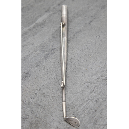 138 - Novelty silver golf club putt marker with concealed pencil, 12cm long