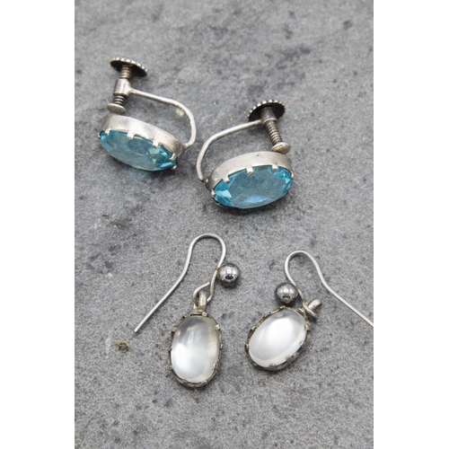 146 - Pair of Victorian moonstone drop earrings with a further pair of Victorian blue zircon drop earrings... 