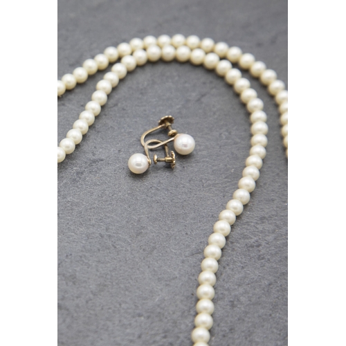 147 - Pair of 9ct pearl earrings, with two pearl necklaces with 9ct clasps (3)