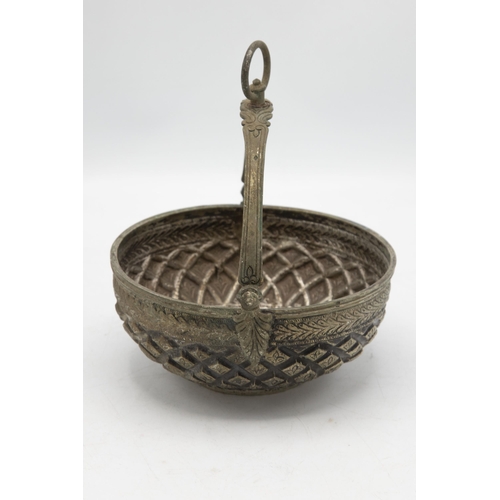 203 - Archaic Ottoman white metal (untested) basket, with diaper relief bowl, H 19cm x Dia 15cm, 12oz