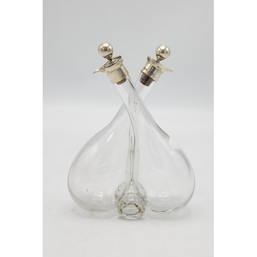 174 - Victorian hand blown oil and vinegar bottle with silver top and stopper, maker John Grinsell & Sons,... 